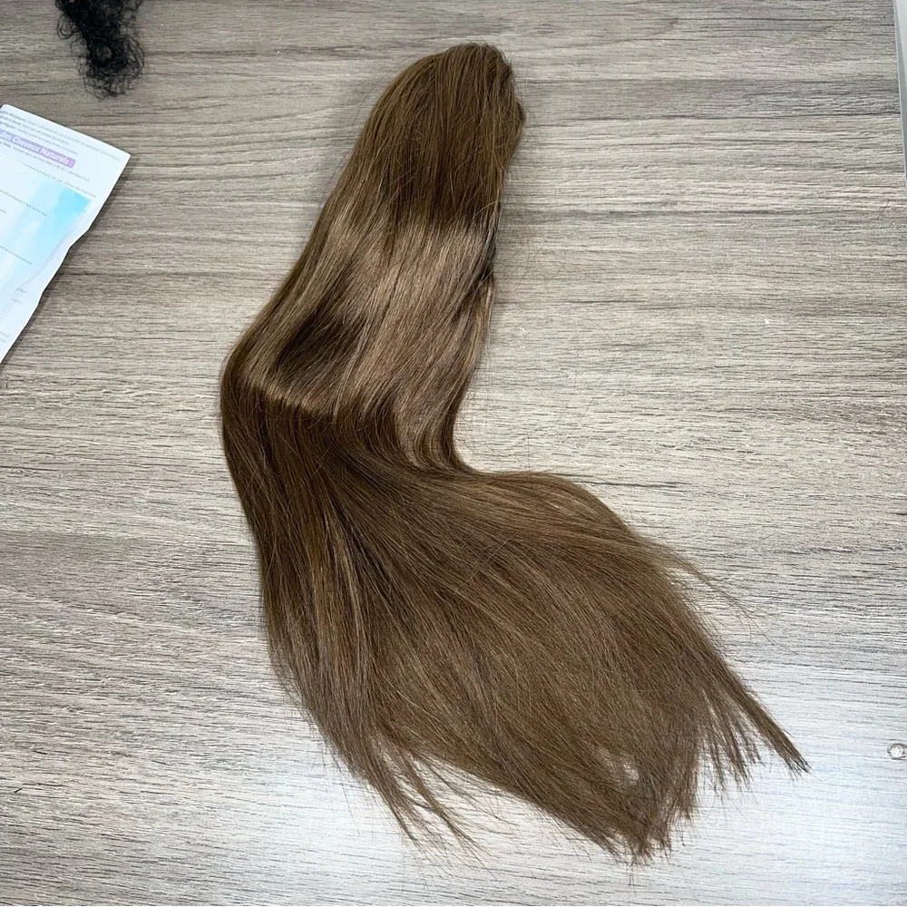 Natural Brown Human Hair Claw Clip 14 Inch Ponytail Extension